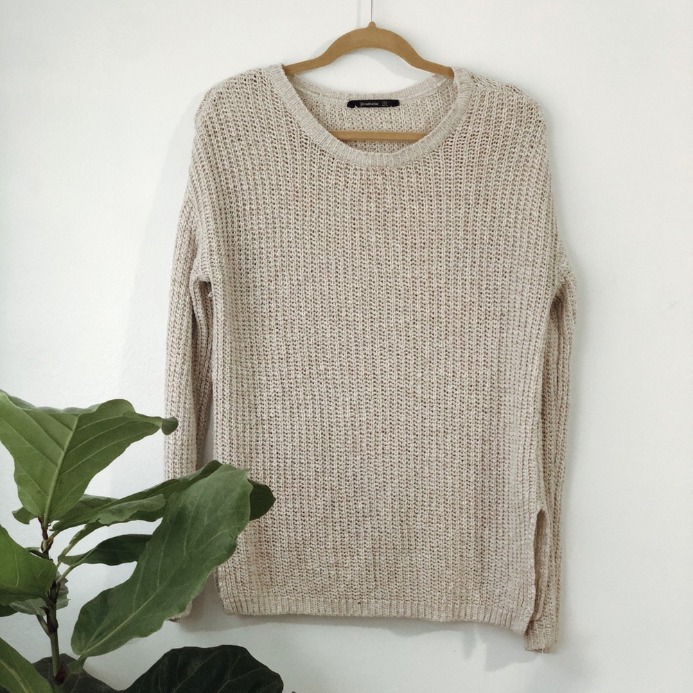 Stradivarius oversized slouchy tan knit sweater